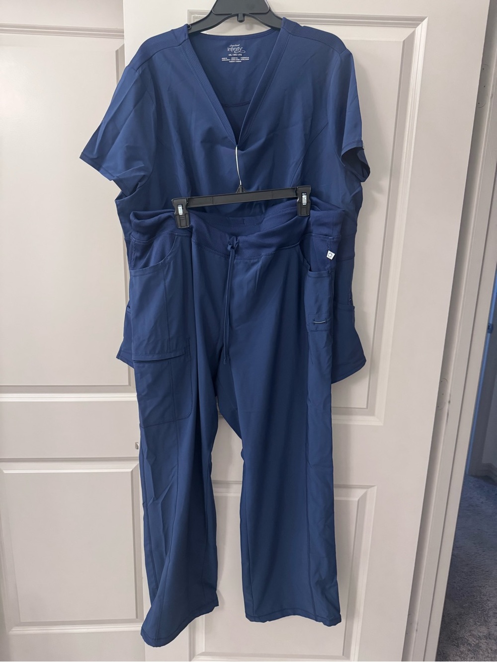 Infinity Navy Straight-Leg Scrub Top & Cargo Pants Set